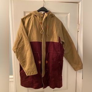 Publish medium Maroon and Tan Hooded Zip up Jacket.
